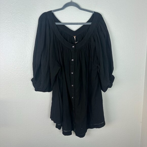 NWT Free People Puff Sleeve Button Front Tunic Blouse XS A Line Minimalist - Picture 1 of 11